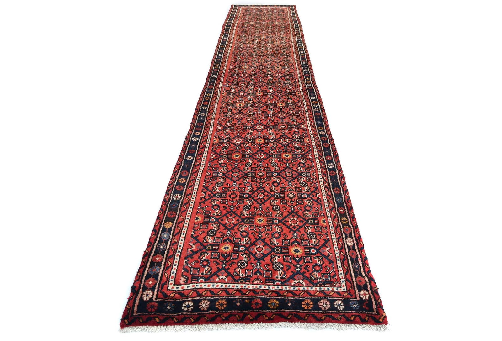 Vintage Red Floral Tribal 3X13 Hamedan Persian Runner Rug - 9