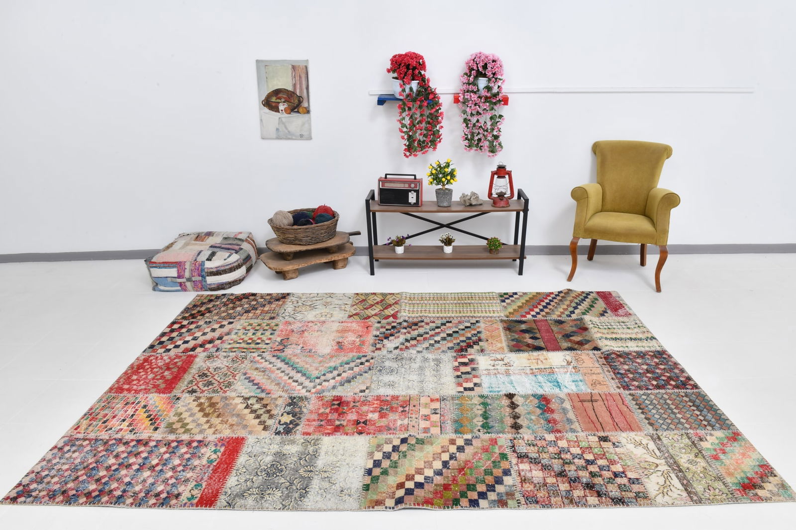 6'10'' x 9'11'' Handmade Vintage Wool Patchwork Rug - 21530 - 2