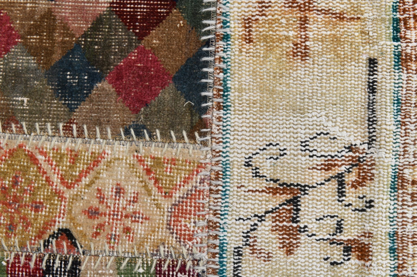 6'10'' x 9'11'' Handmade Vintage Wool Patchwork Rug - 21530 - 8