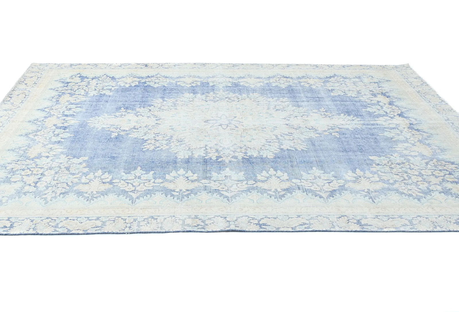 Antique Muted Blue Floral 8X11 Distressed Vintage Oriental Rug - 4