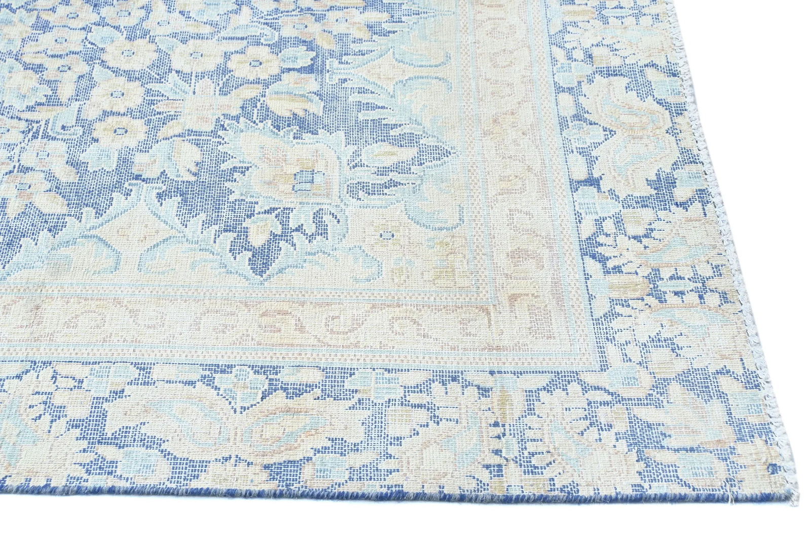 Antique Muted Blue Floral 8X11 Distressed Vintage Oriental Rug - 8