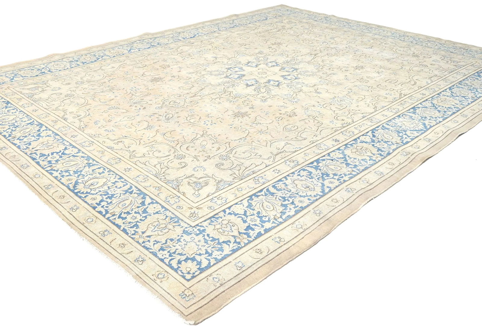 Antique Muted Beige Floral 9X12 Distressed Vintage Oriental Rug - 3