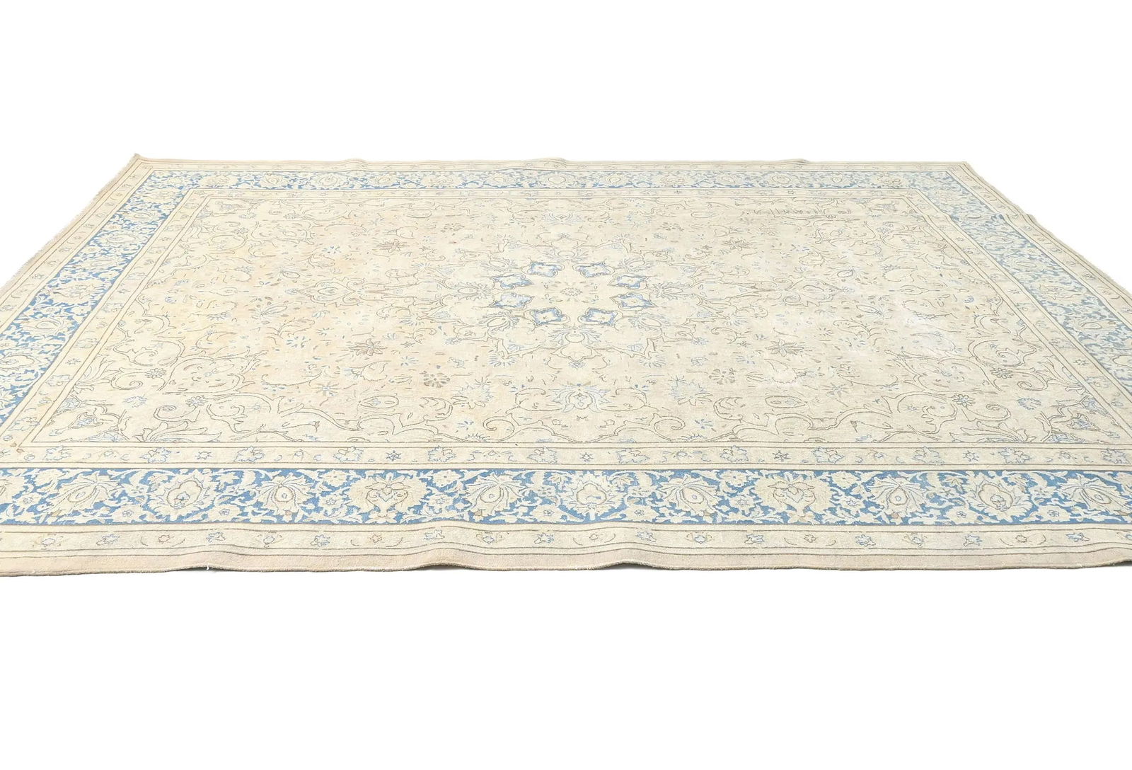Antique Muted Beige Floral 9X12 Distressed Vintage Oriental Rug - 4