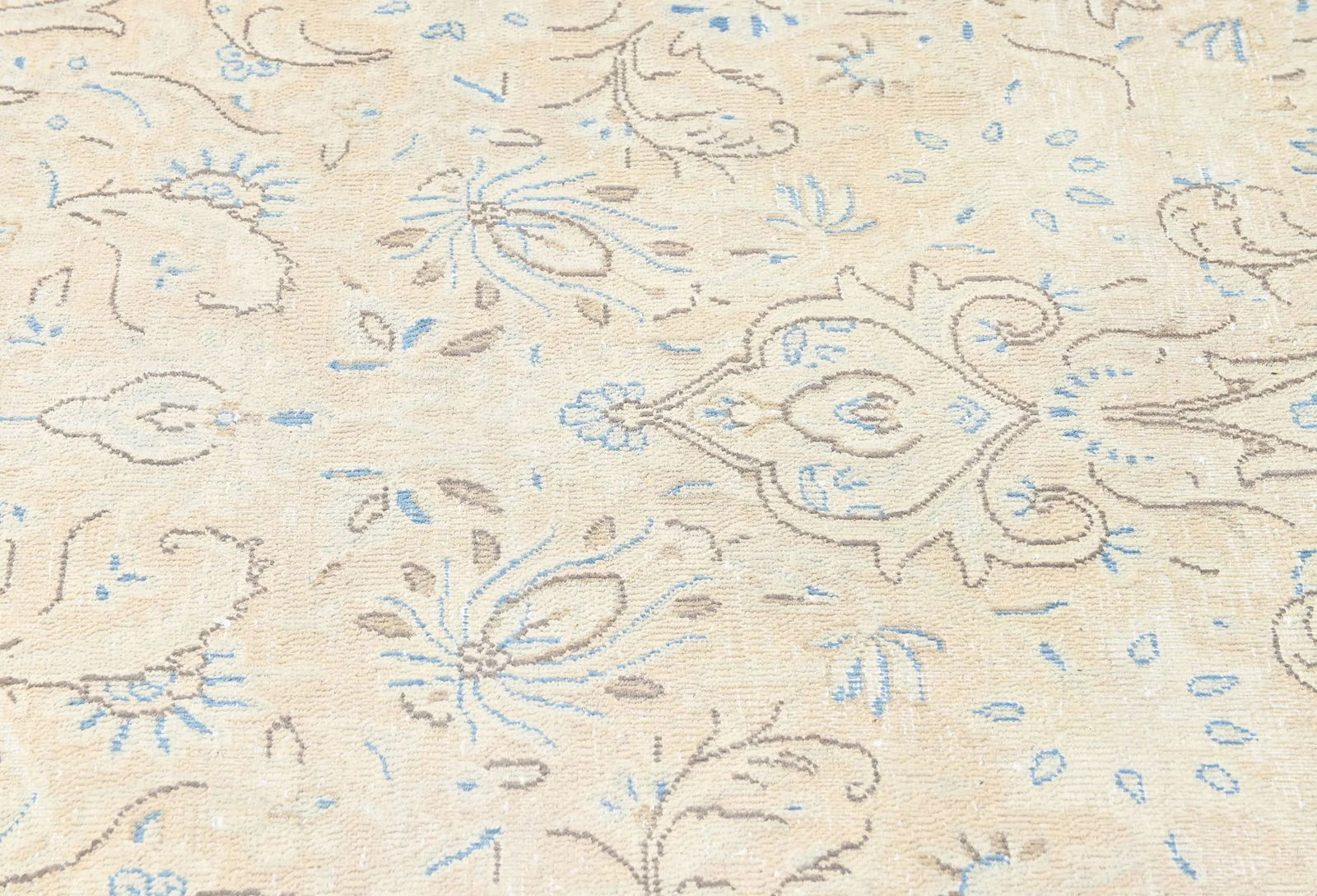 Antique Muted Beige Floral 9X12 Distressed Vintage Oriental Rug - 6