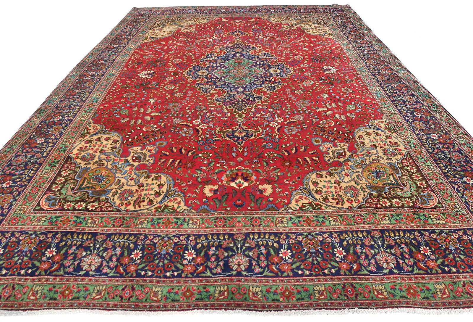 Vintage Red Floral Traditional 10X13 Tabriz Persian Rug - 2