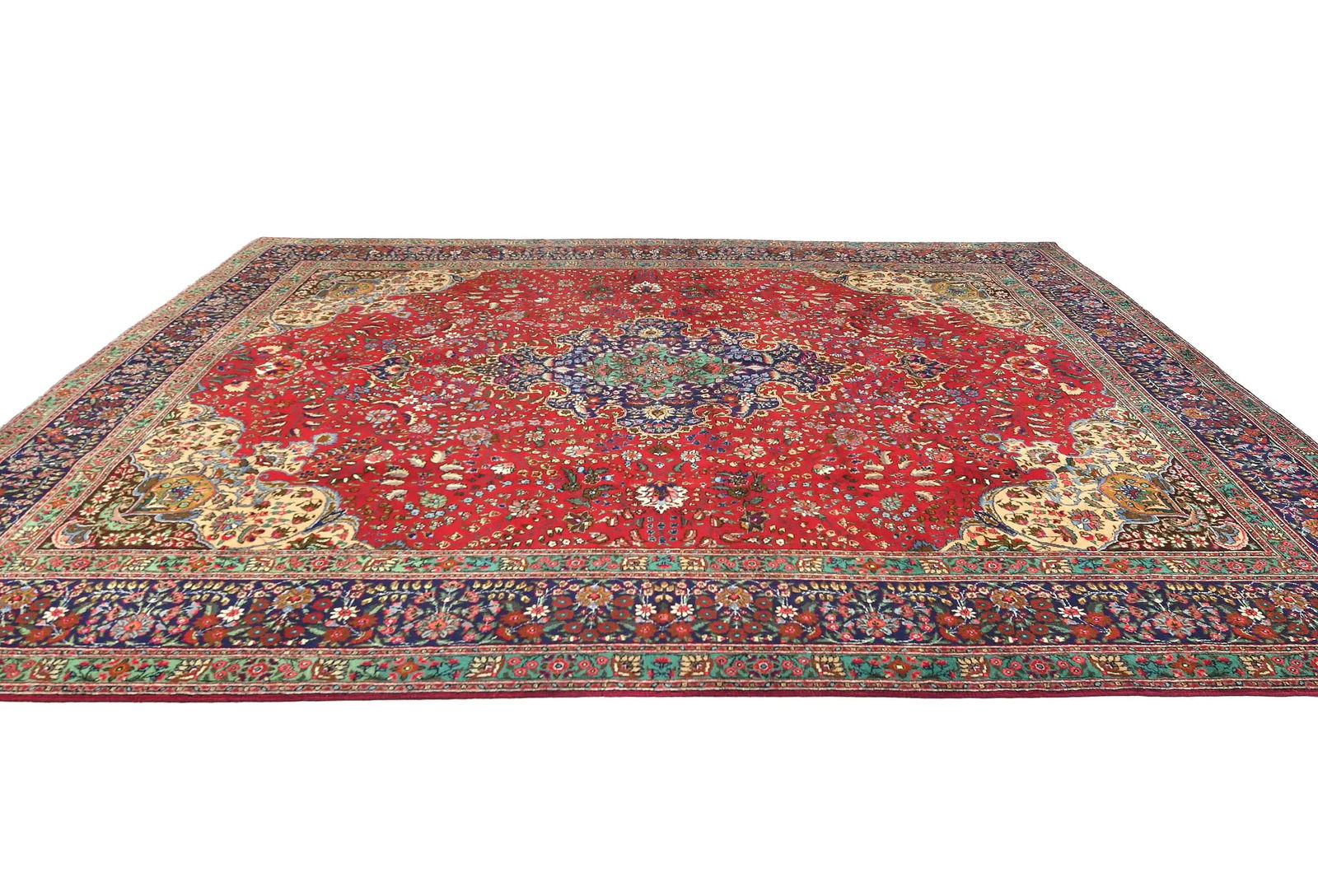 Vintage Red Floral Traditional 10X13 Tabriz Persian Rug - 4