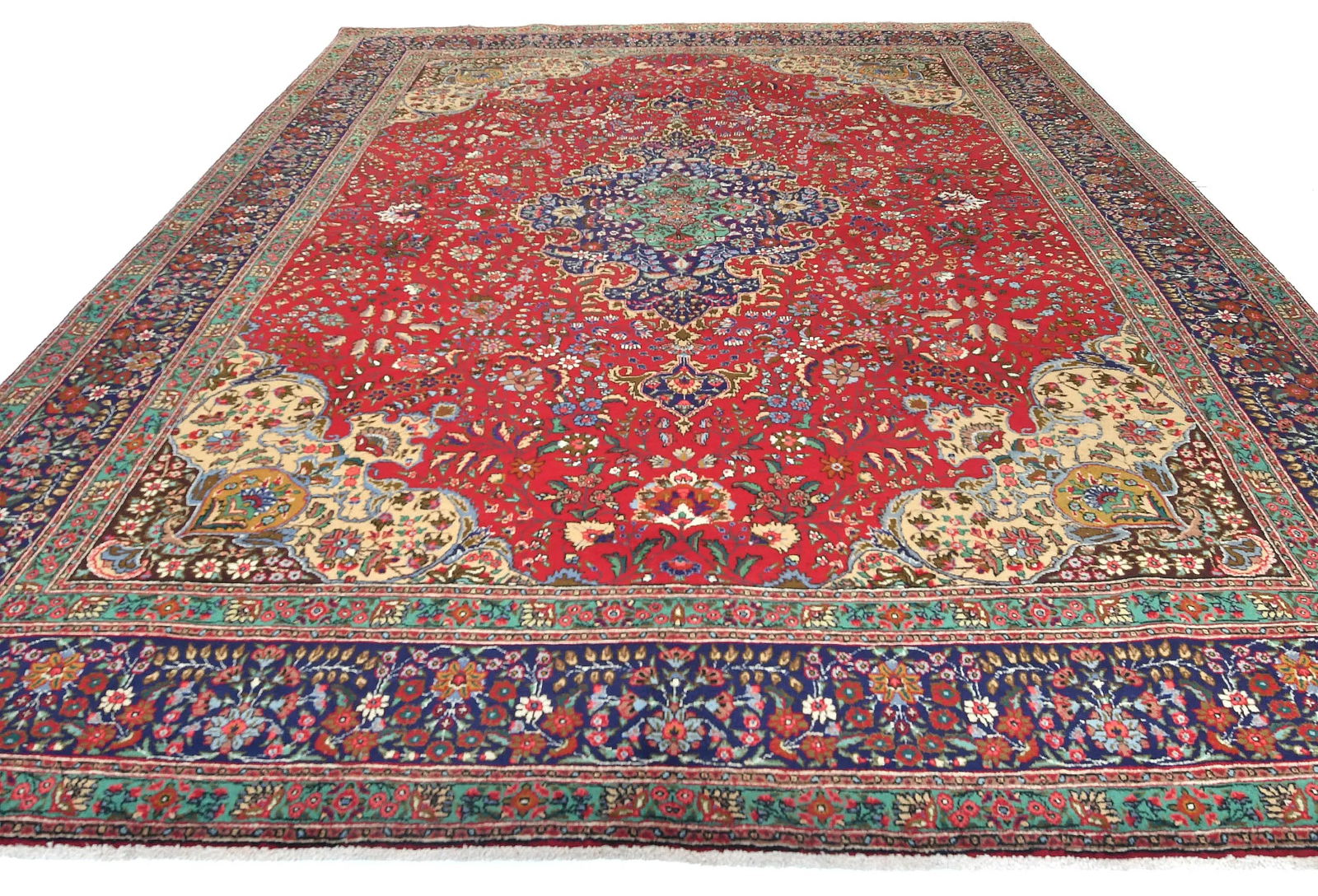 Vintage Red Floral Traditional 10X13 Tabriz Persian Rug - 9