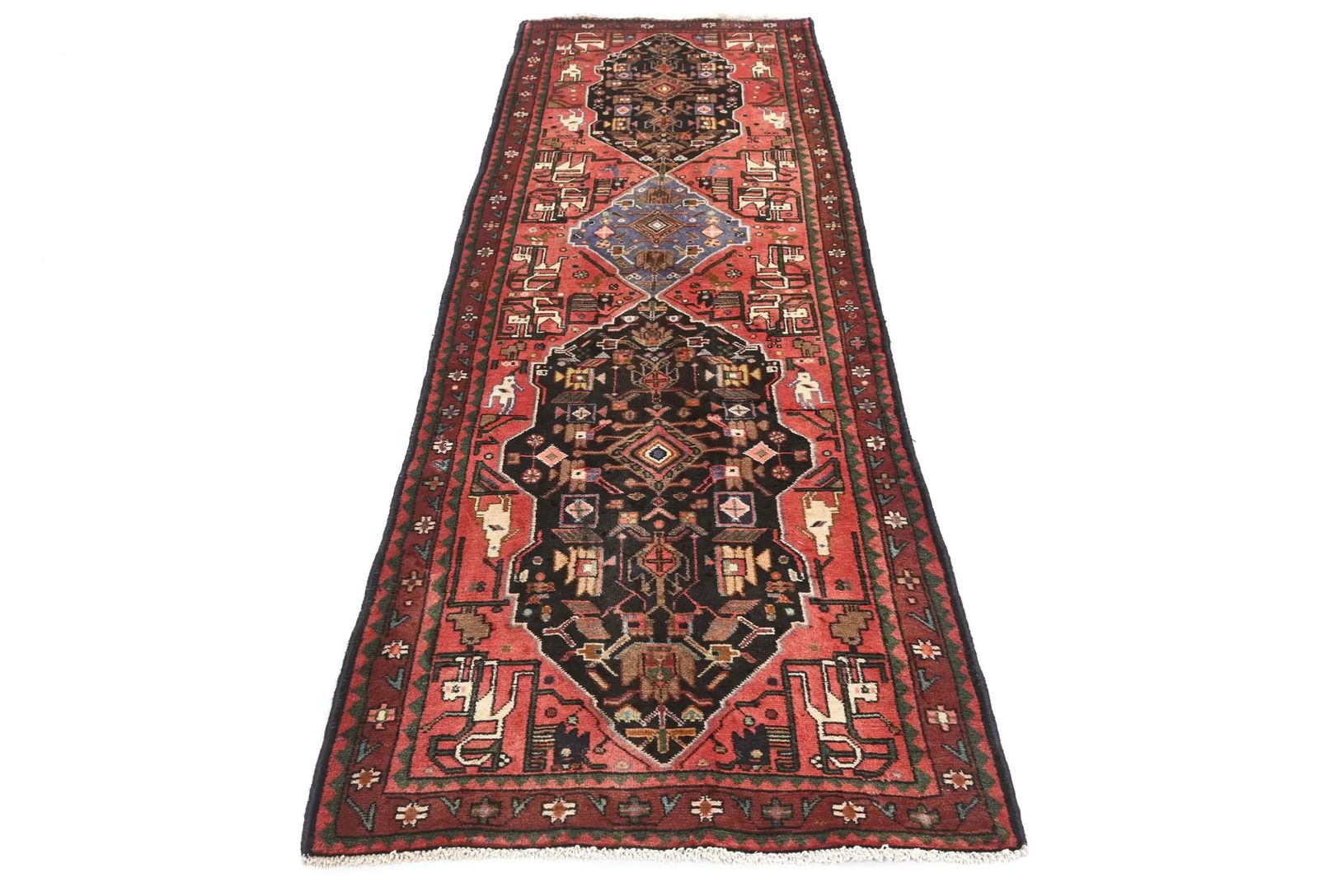 Vintage Charcoal Tribal 3X9 Hamedan Persian Runner Rug - 2