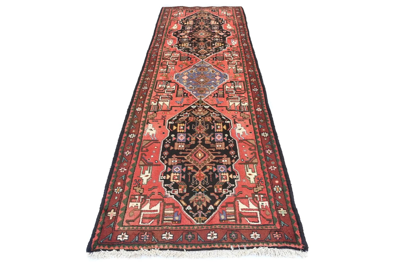 Vintage Charcoal Tribal 3X9 Hamedan Persian Runner Rug - 9