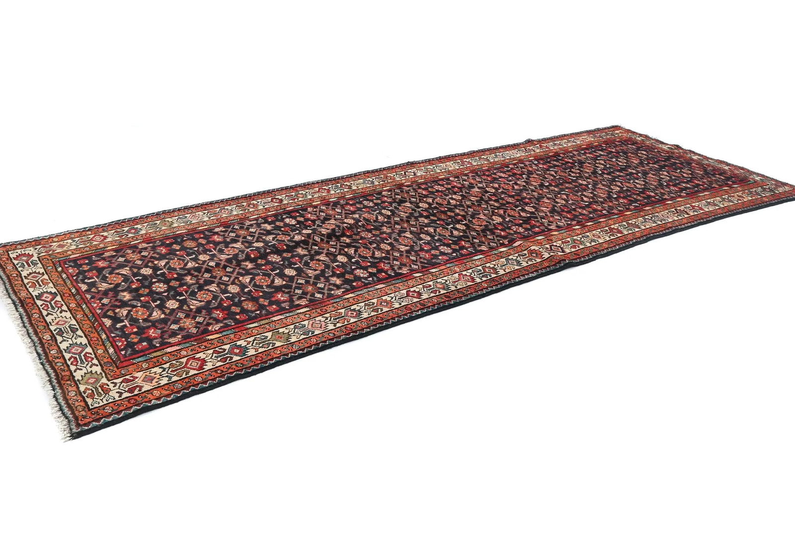 Vintage Plum Floral Tribal 4X11 Hamedan Persian Runner Rug - 3