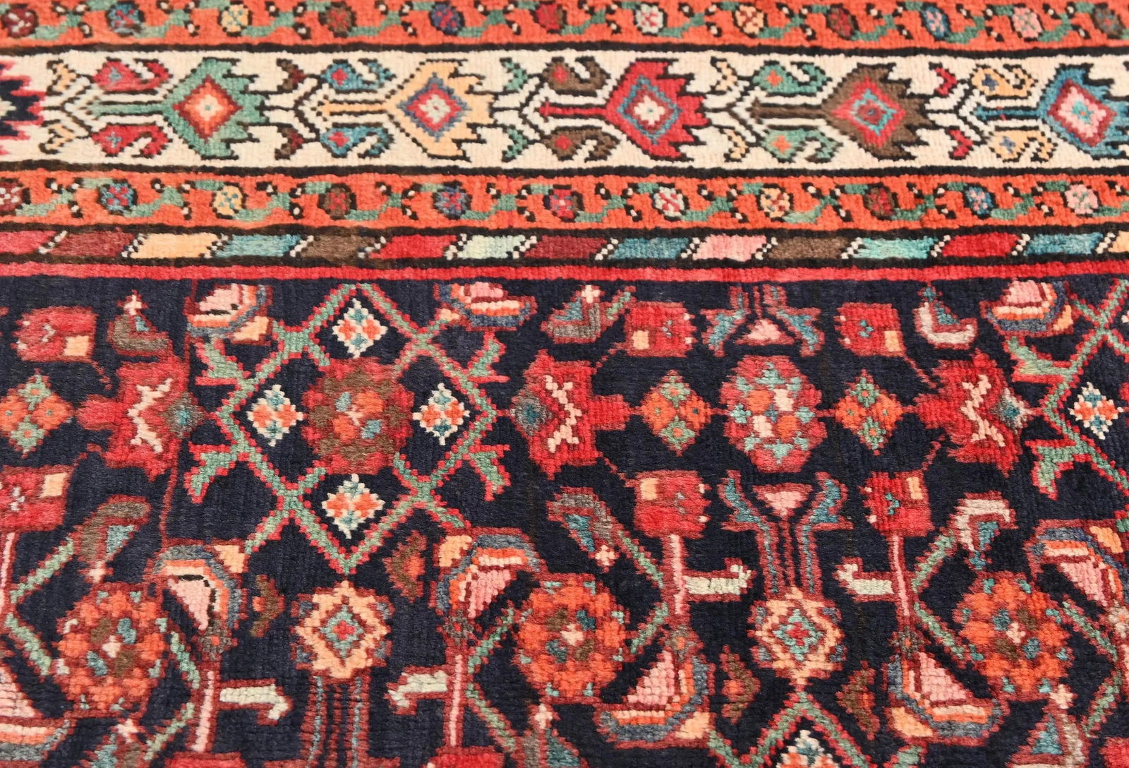 Vintage Plum Floral Tribal 4X11 Hamedan Persian Runner Rug - 7