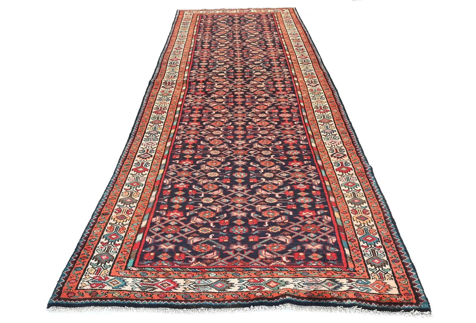 Vintage Plum Floral Tribal 4X11 Hamedan Persian Runner Rug - 9