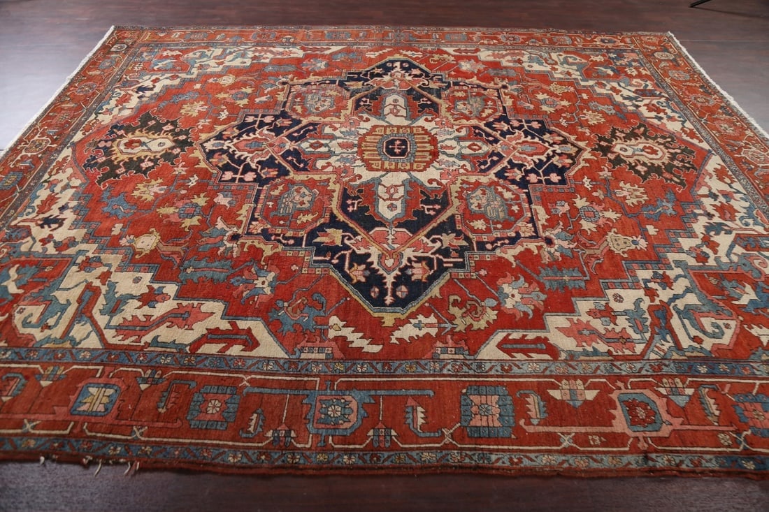 Antique Vegetable Dye Heriz Serapi Persian Area Rug 10x11 - 17