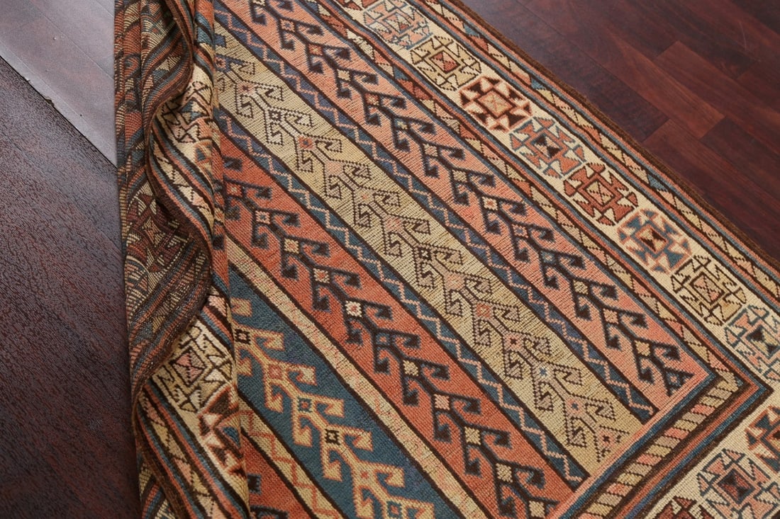 Pre-1900 Antique Vegetable Dye Kazak Oriental Area Rug 4x7 - 17