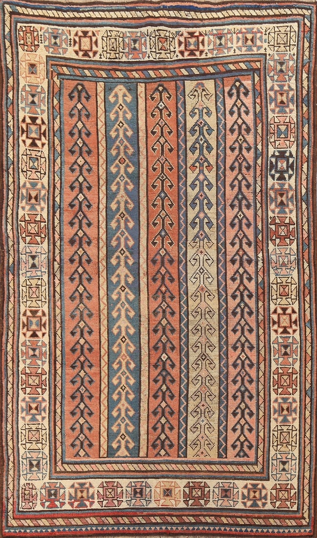 Pre-1900 Antique Vegetable Dye Kazak Oriental Area Rug 4x7: Title:Pre-1900 Antique Vegetable Dye Kazak Oriental Area Rug 4x7 Origin:A Beautiful Genuine Russia Kazak rug is Hand Knotted by skillful weavers in Russia with