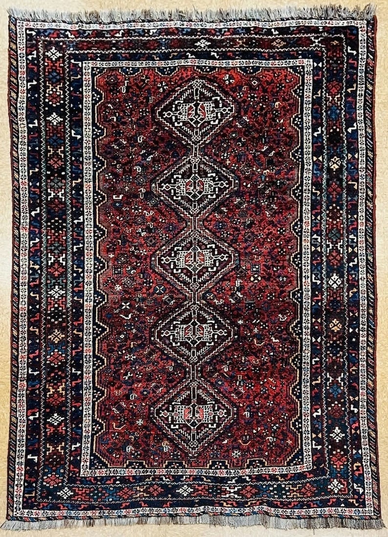 Hand-Knotted Antique Persian Qashqai Tribal Wool Geometric Oriental Area Rug Carpet 6'7" x 10' (1 of 13)