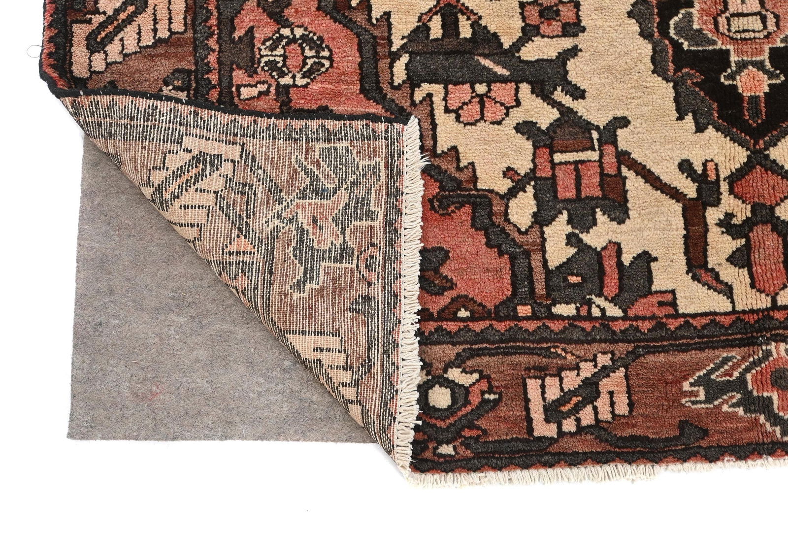 Vintage Cream Floral Tribal 5x8 Hamedan Persian Rug - 12