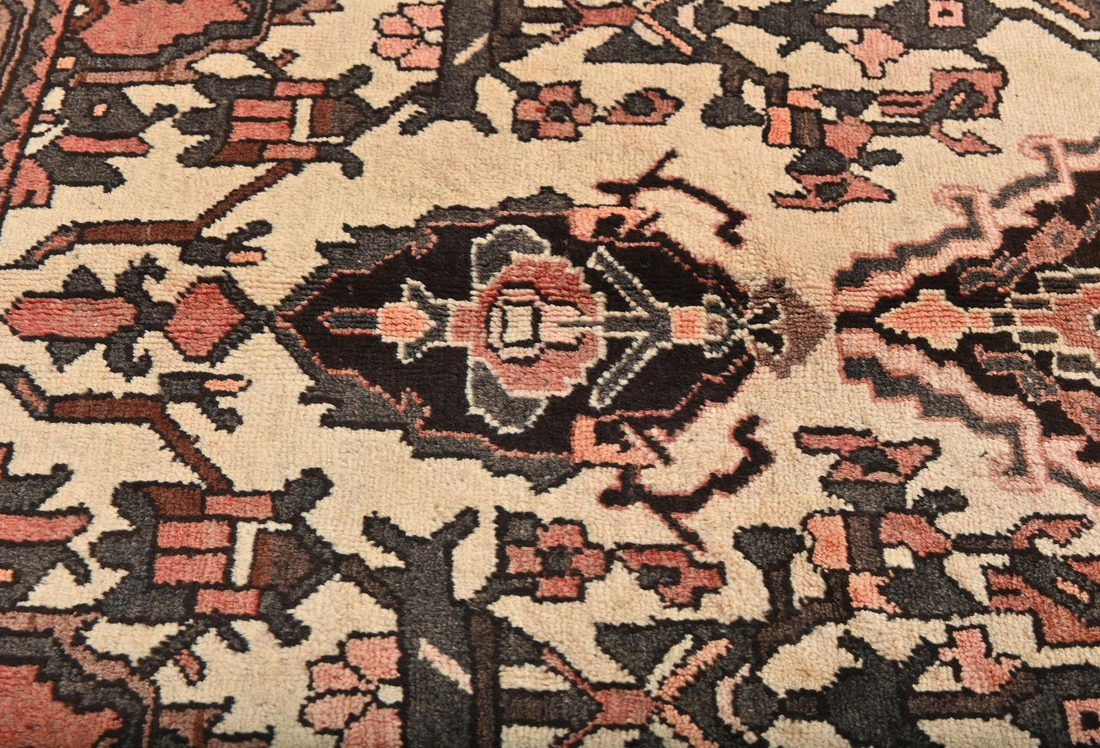 Vintage Cream Floral Tribal 5x8 Hamedan Persian Rug - 6