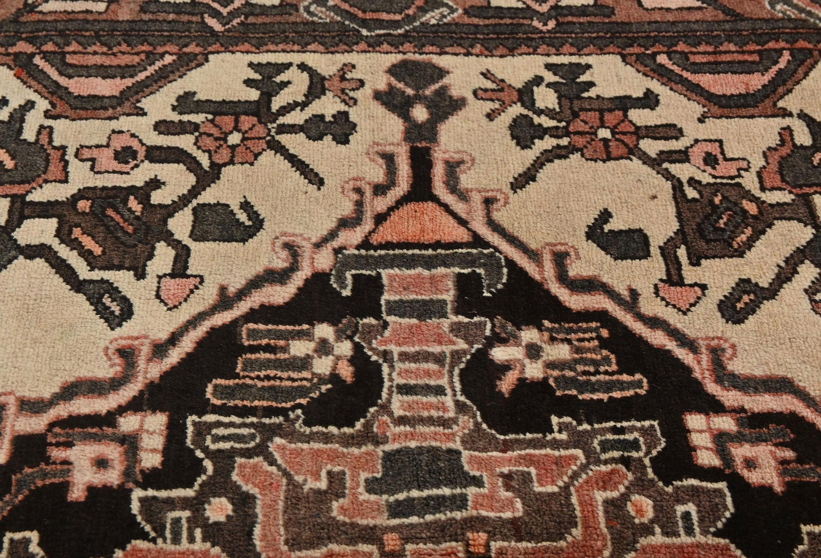 Vintage Cream Floral Tribal 5x8 Hamedan Persian Rug - 7