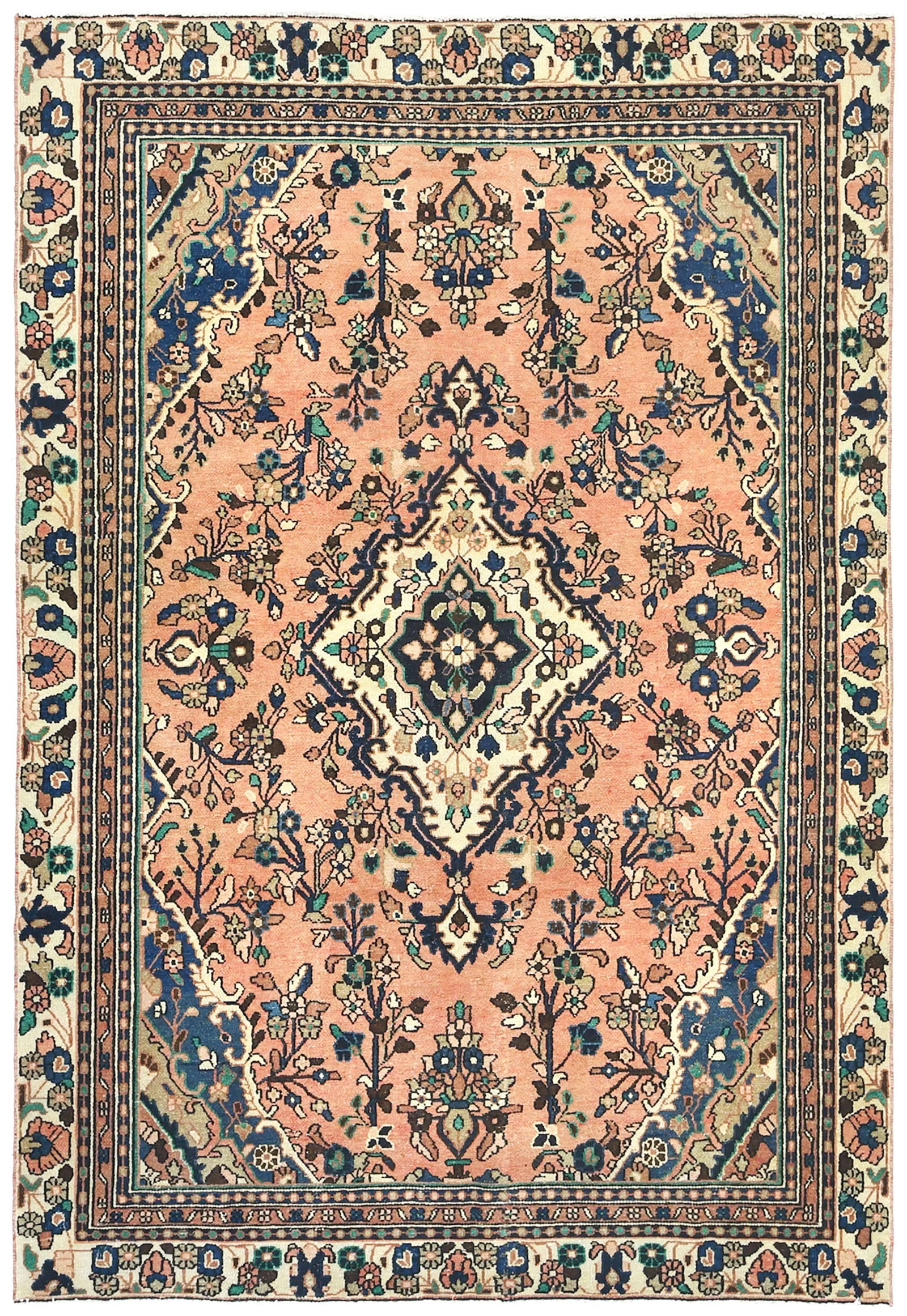 Semi Antique Muted Floral 6X9 Distressed Vintage Oriental Rug: Title: Semi Antique Muted Floral 6X9 Distressed Vintage Oriental Rug Description: Semi-antique Oriental rug, hand-knotted with fine craftsmanship Traditional style featuring a floral pattern Muted col