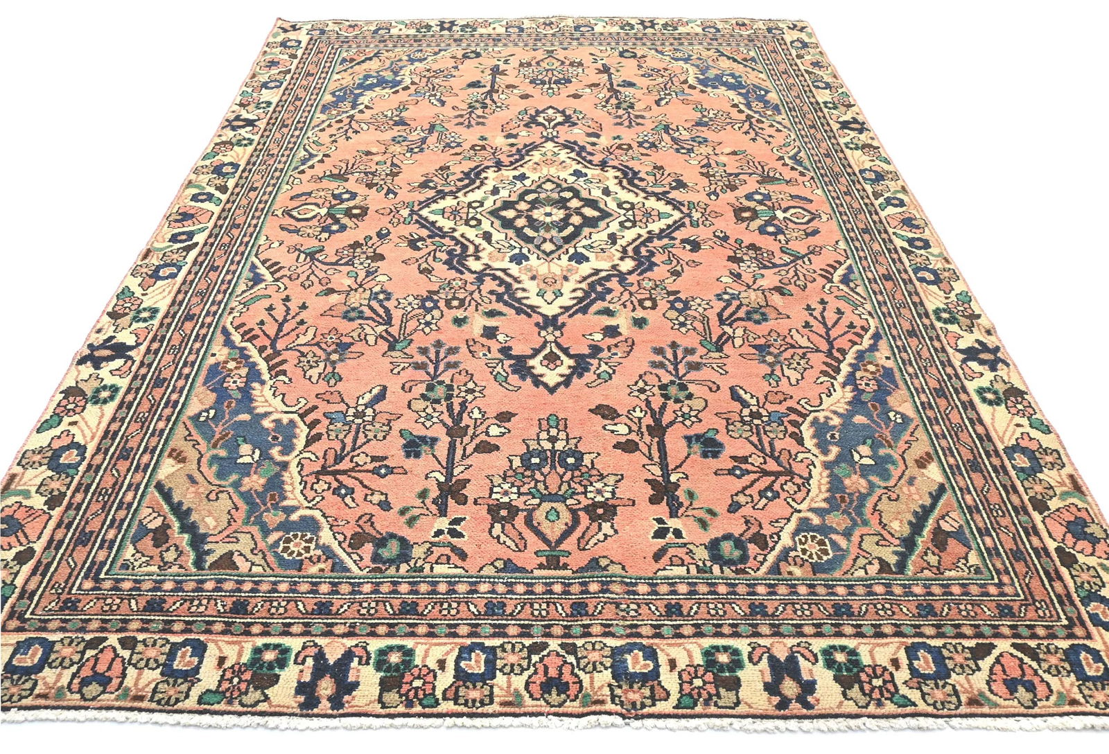 Semi Antique Muted Floral 6X9 Distressed Vintage Oriental Rug - 9