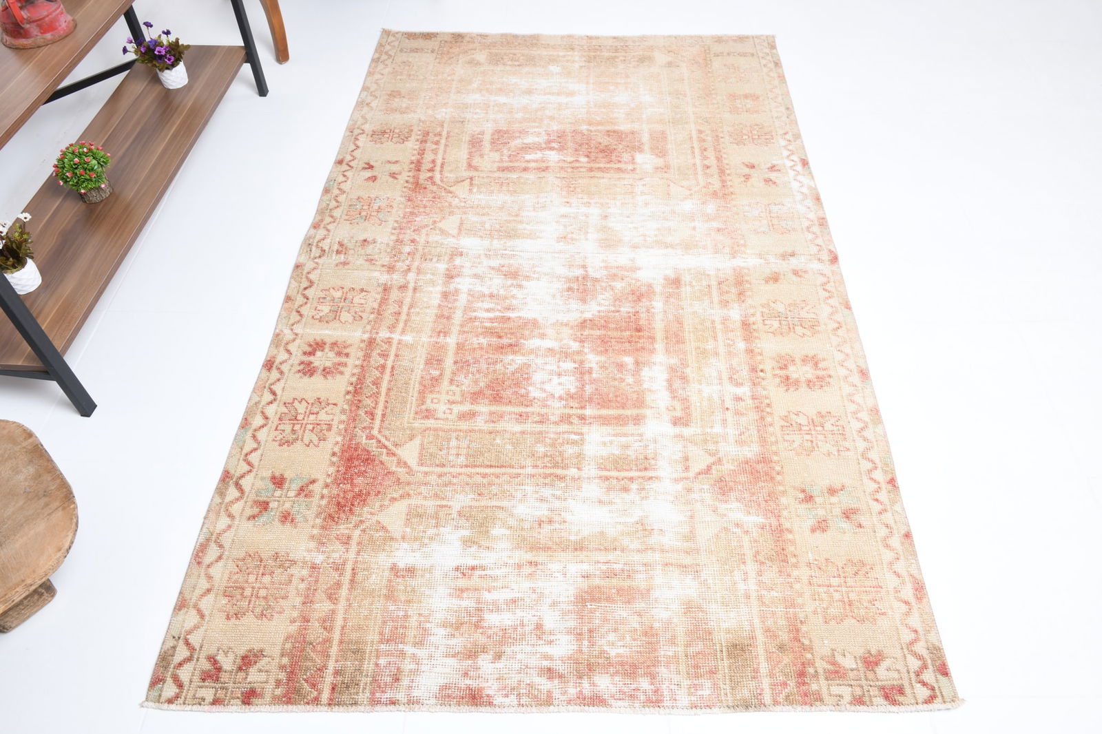 4'2'' x 6'11'' Handmade Vintage Wool Rug - 7160 - 5