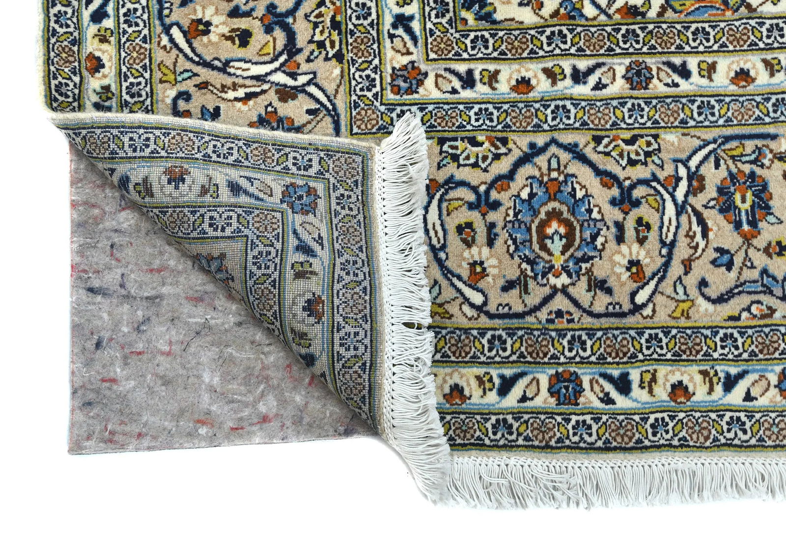 Vintage Cream Floral Traditional 8X12 Kashan Persian Rug - 12