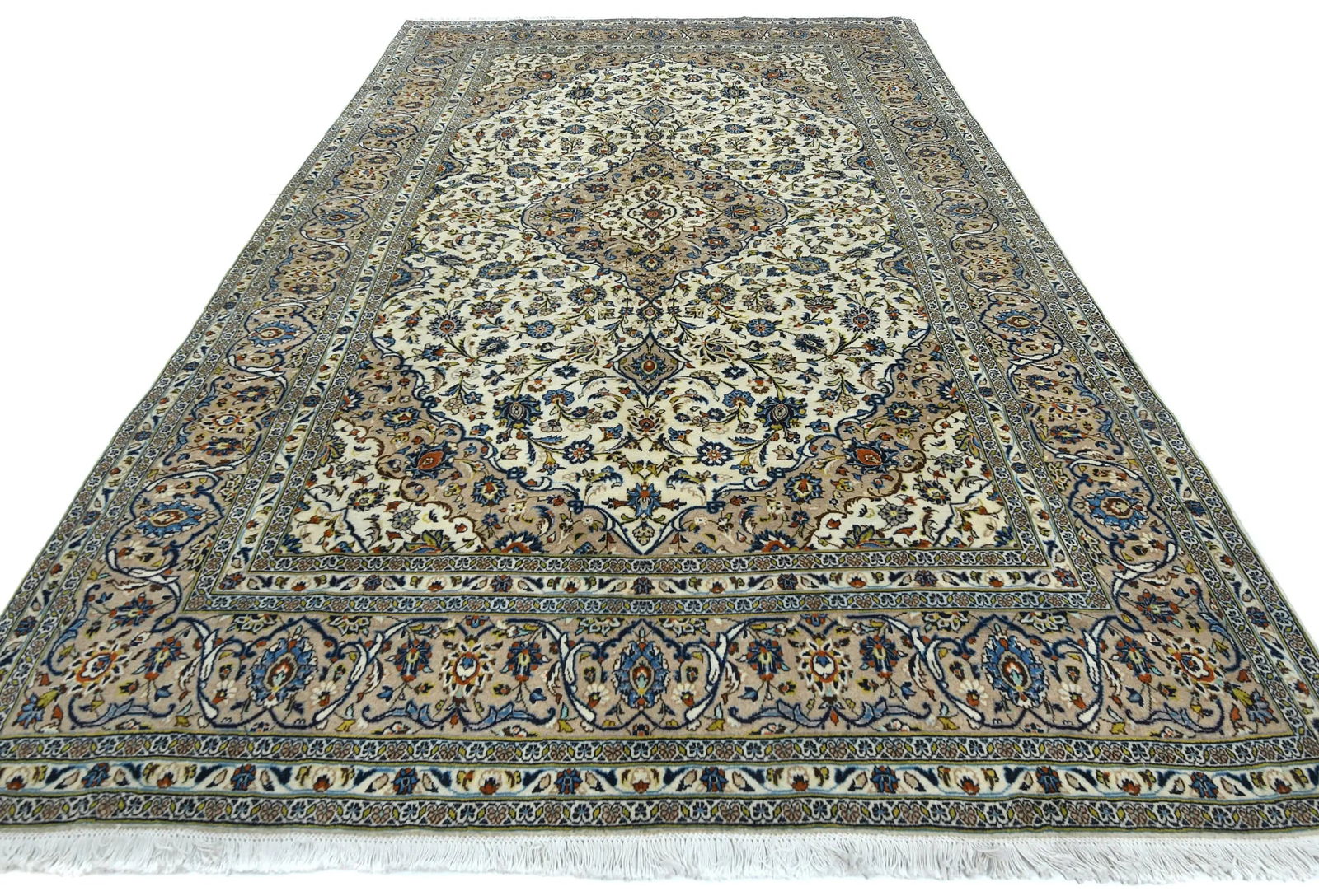 Vintage Cream Floral Traditional 8X12 Kashan Persian Rug - 2