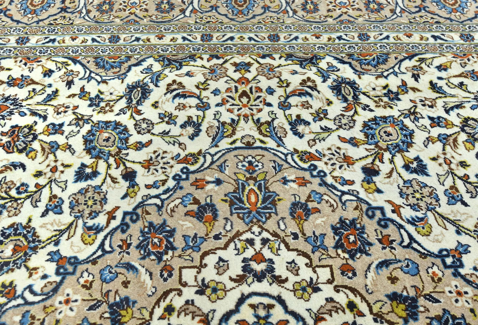 Vintage Cream Floral Traditional 8X12 Kashan Persian Rug - 7