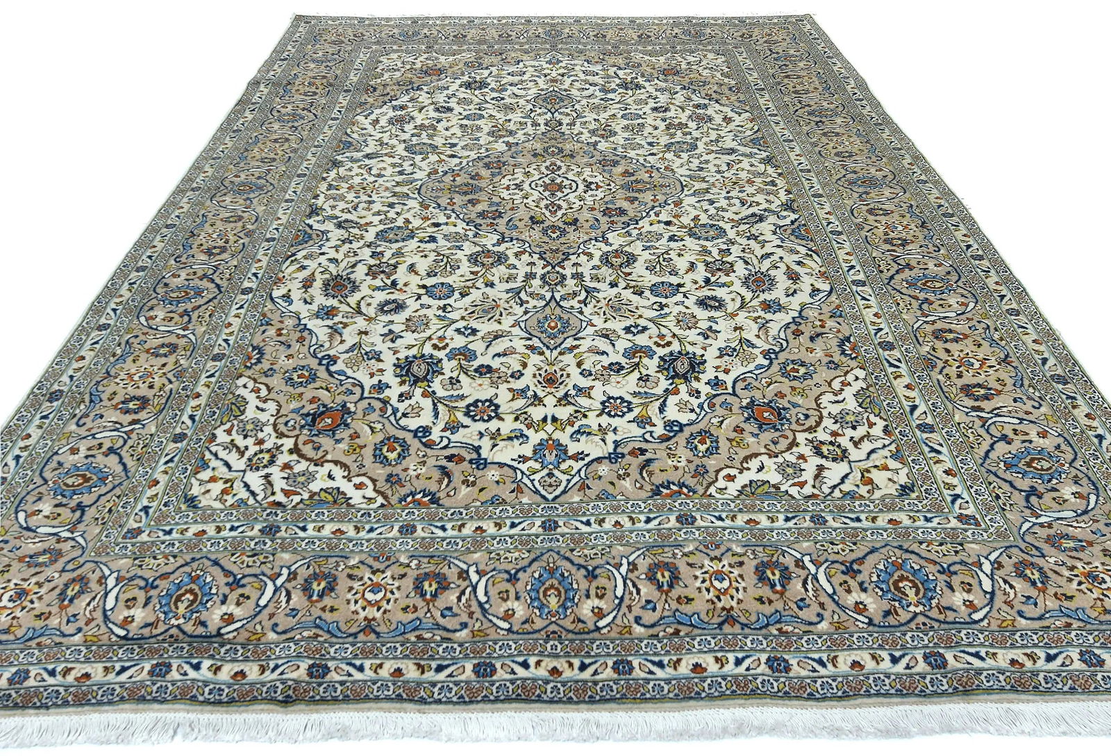 Vintage Cream Floral Traditional 8X12 Kashan Persian Rug - 9