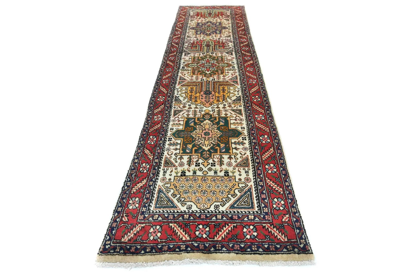 Vintage Cream Traditional 3X12 Tabriz Persian Runner Rug - 9