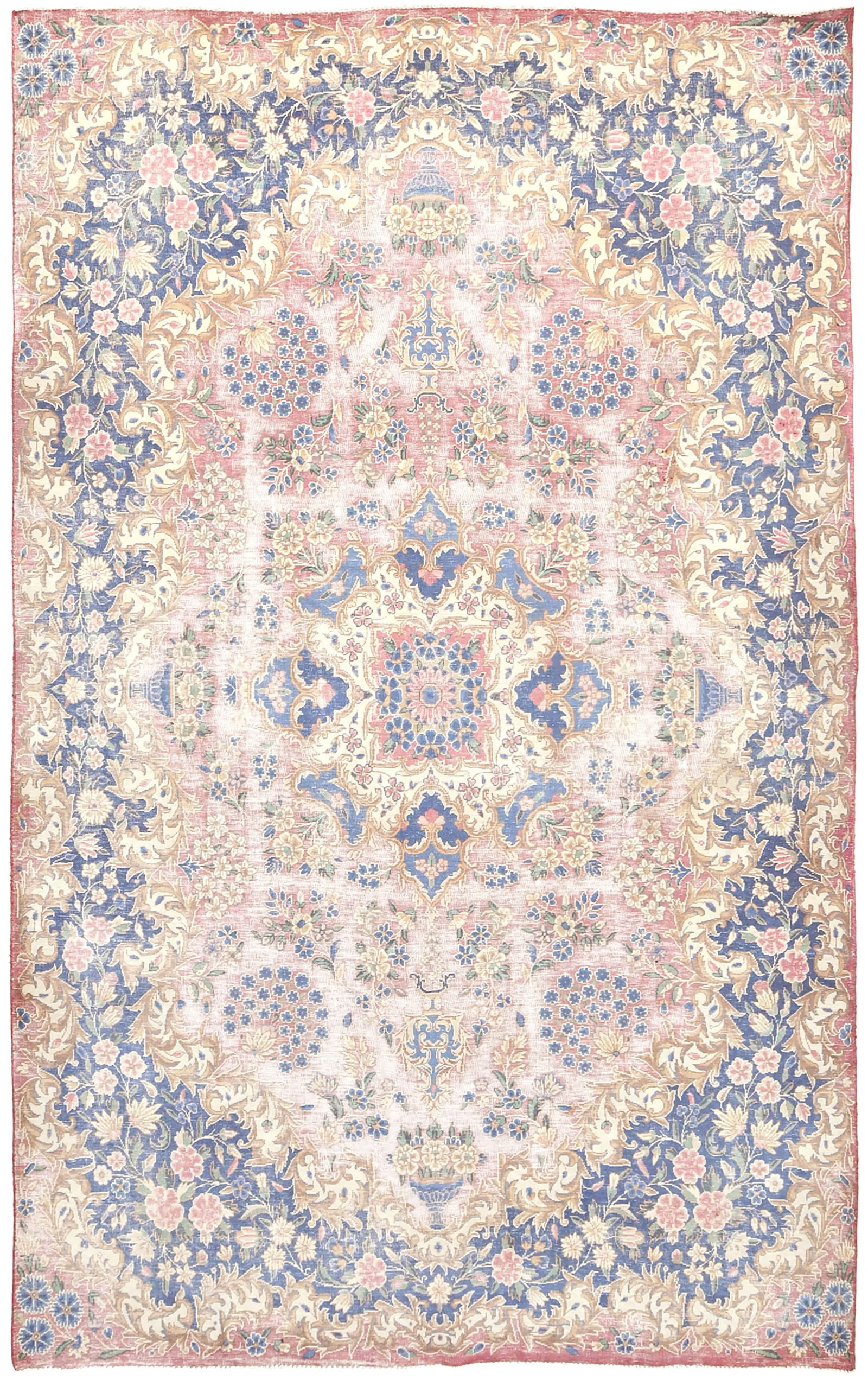 Muted Light Red Floral 6X10 Distressed Vintage Oriental Rug: Title: Muted Light Red Floral 6X10 Distressed Vintage Oriental Rug Description:Handmade antique 6X10 Light Red Oriental rug made with vegetable dyes (fine wool pile and cotton foundation), superior kn