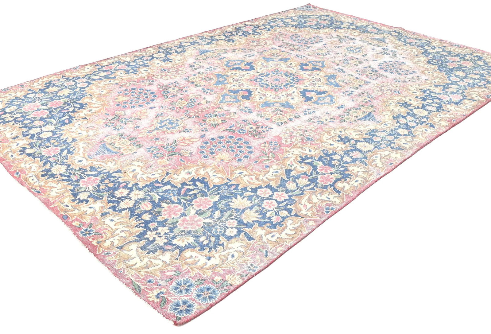 Muted Light Red Floral 6X10 Distressed Vintage Oriental Rug - 3