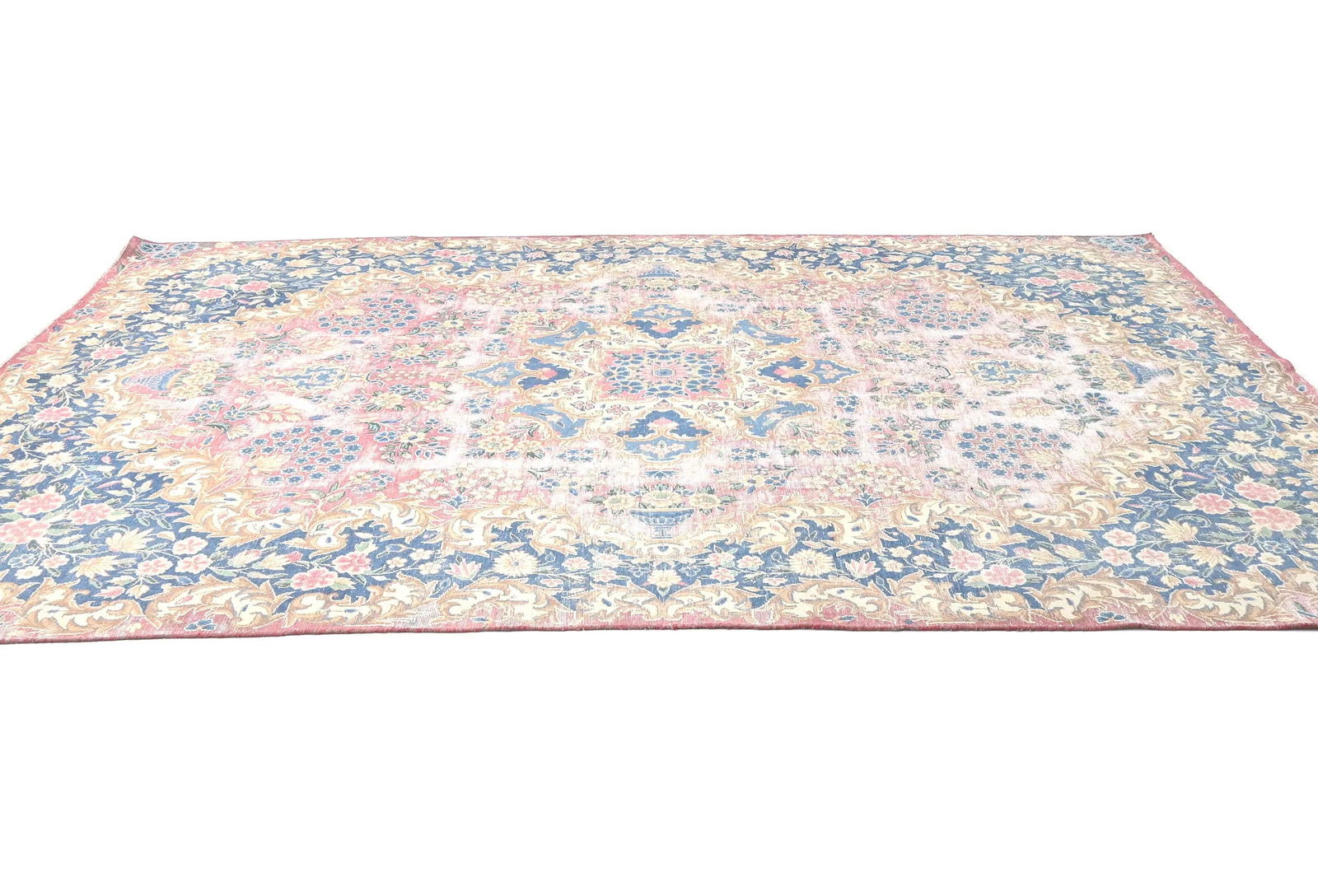 Muted Light Red Floral 6X10 Distressed Vintage Oriental Rug - 4