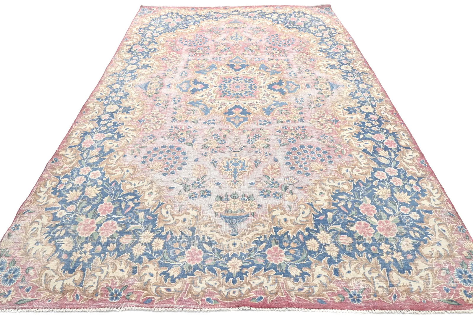 Muted Light Red Floral 6X10 Distressed Vintage Oriental Rug - 9