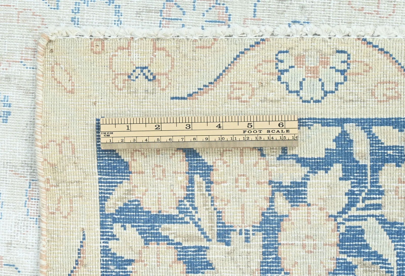 Antique Muted Cream Floral 9X12 Distressed Vintage Oriental Rug - 11