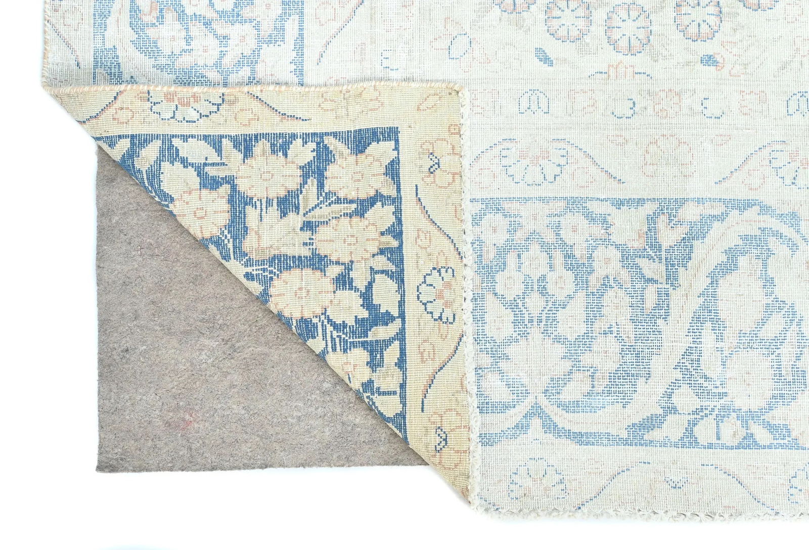 Antique Muted Cream Floral 9X12 Distressed Vintage Oriental Rug - 12