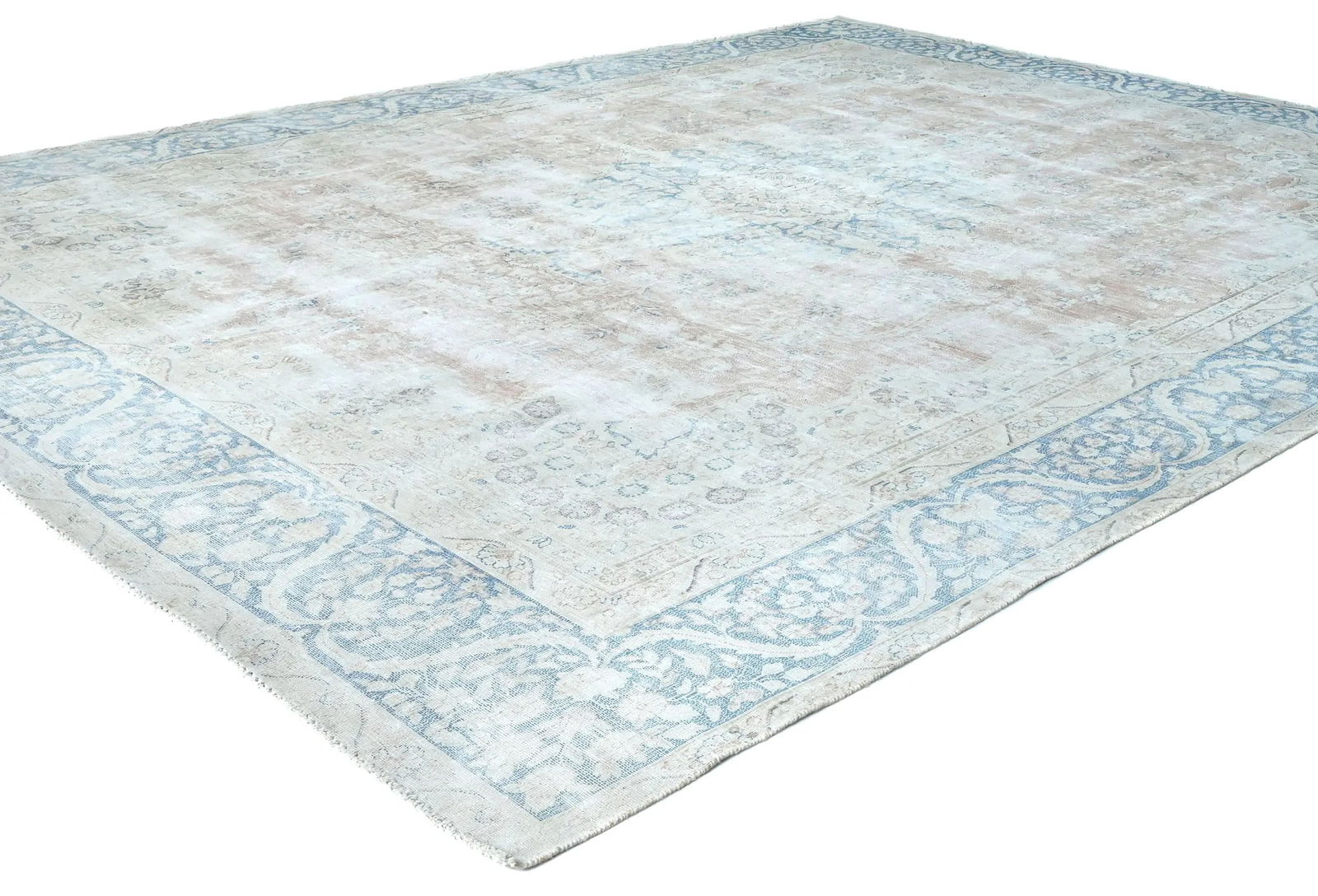 Antique Muted Cream Floral 9X12 Distressed Vintage Oriental Rug - 3