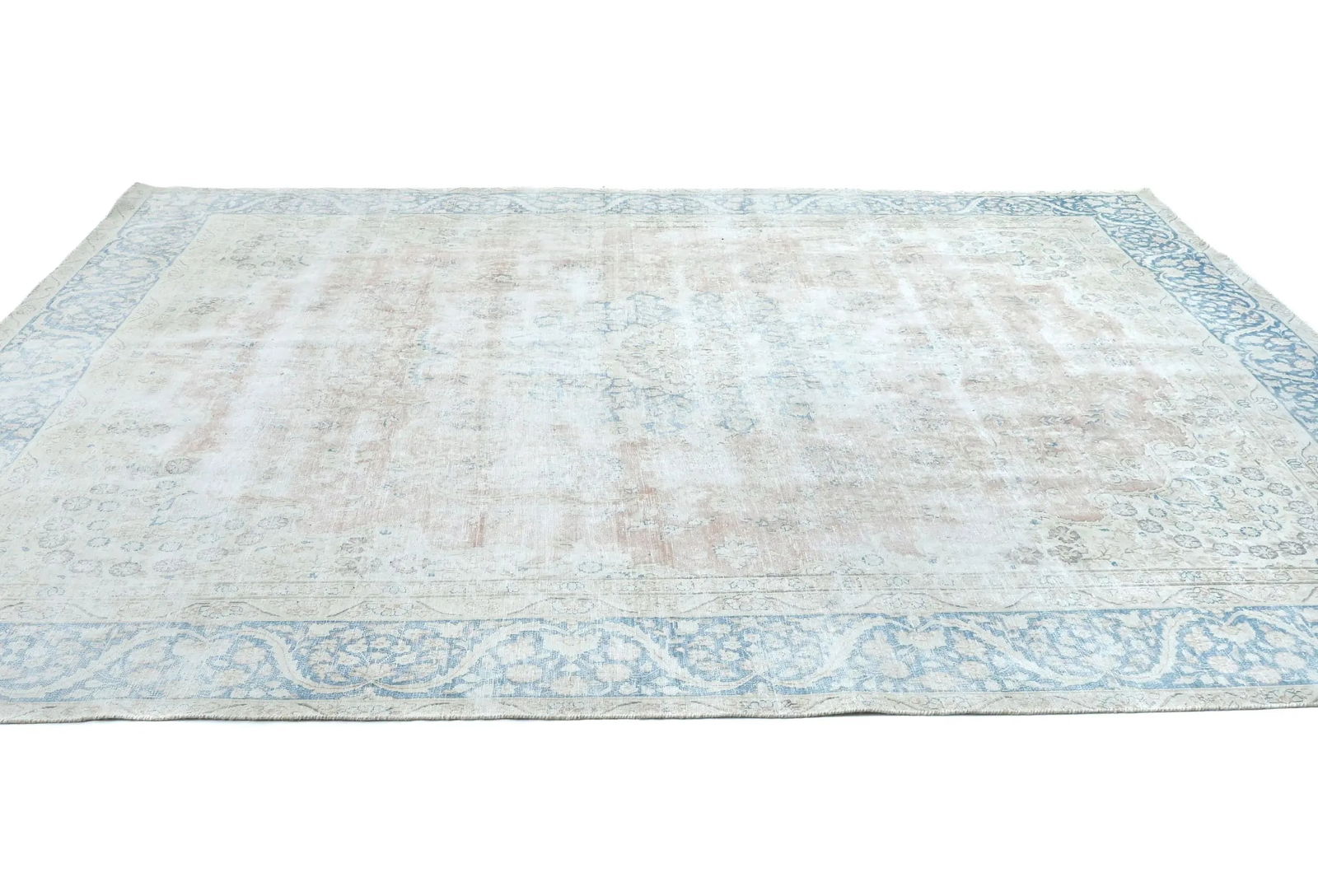 Antique Muted Cream Floral 9X12 Distressed Vintage Oriental Rug - 4