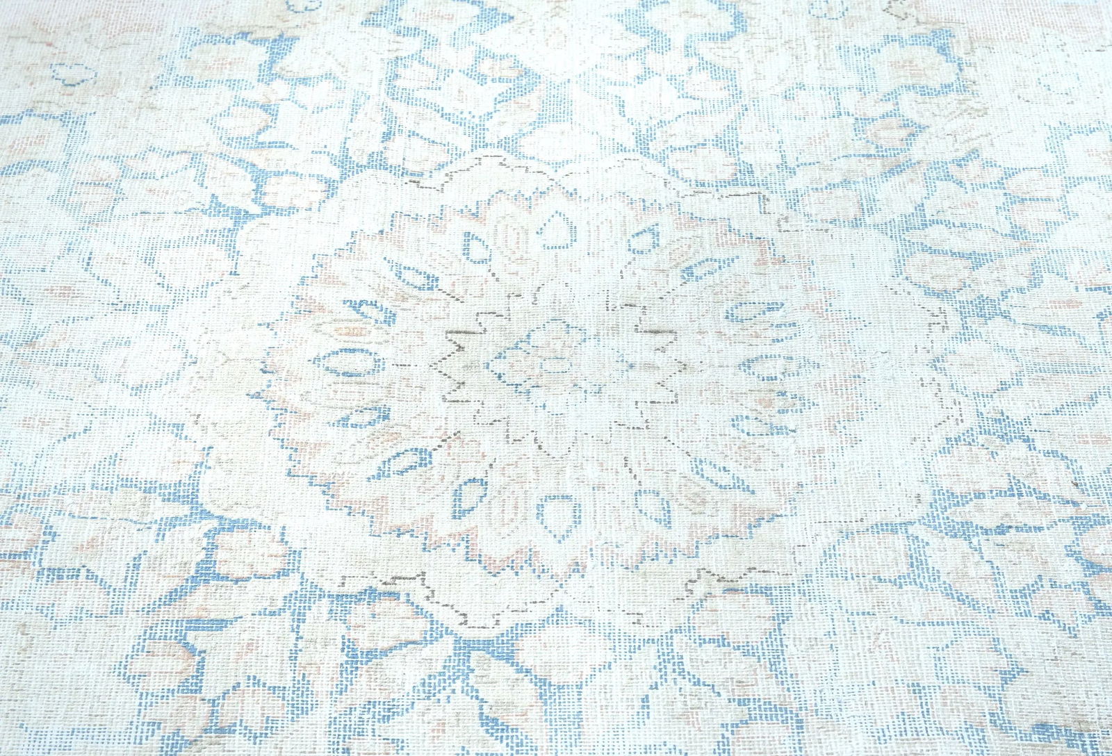 Antique Muted Cream Floral 9X12 Distressed Vintage Oriental Rug - 5