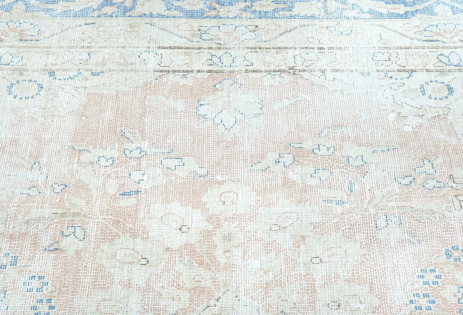 Antique Muted Cream Floral 9X12 Distressed Vintage Oriental Rug - 7
