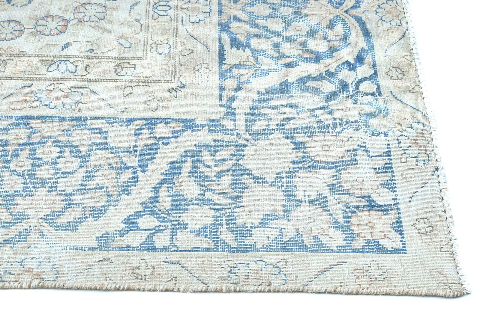 Antique Muted Cream Floral 9X12 Distressed Vintage Oriental Rug - 8