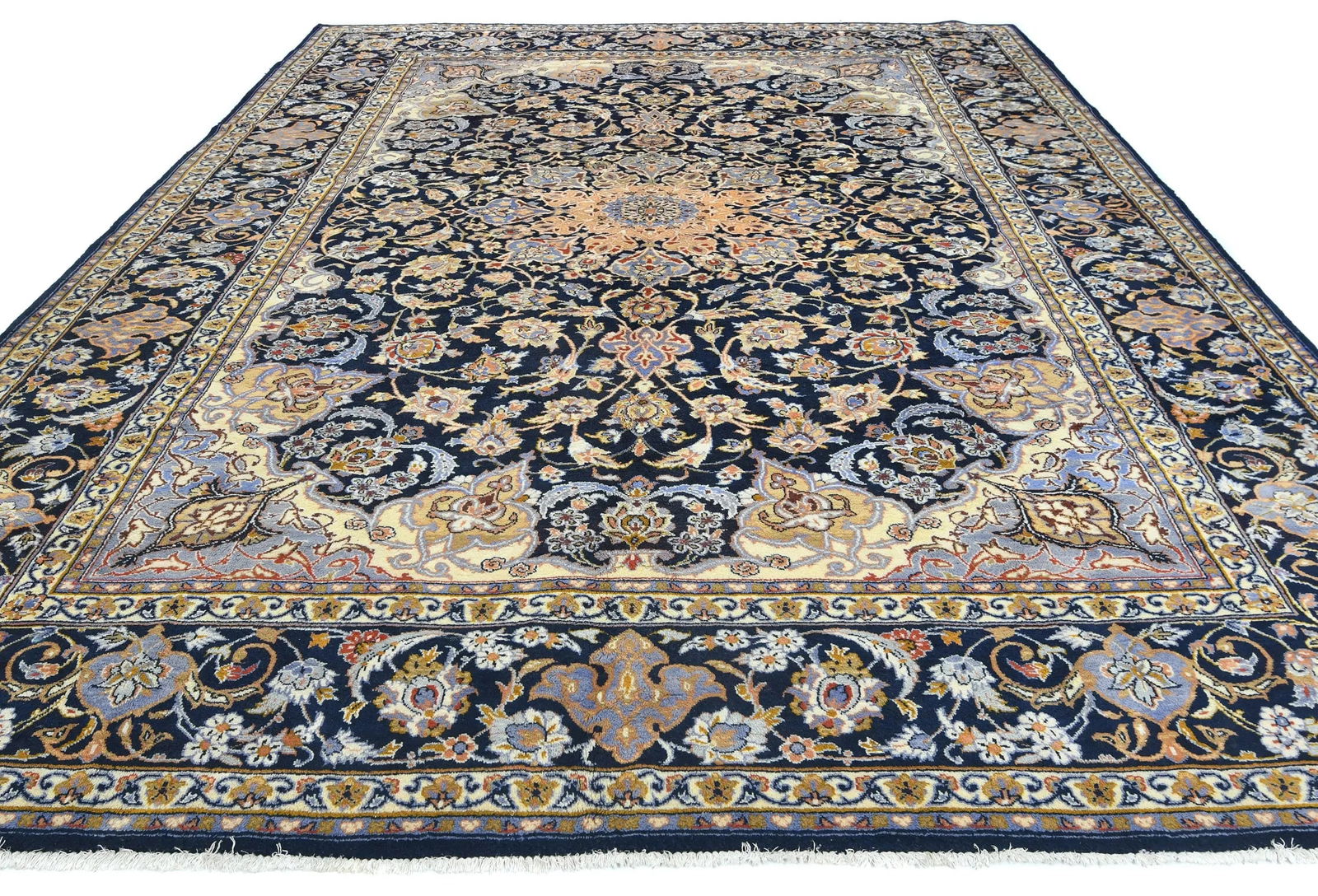 Vintage Dark Purple-navy Floral Traditional 10X13 Kashan Persian Rug - 2