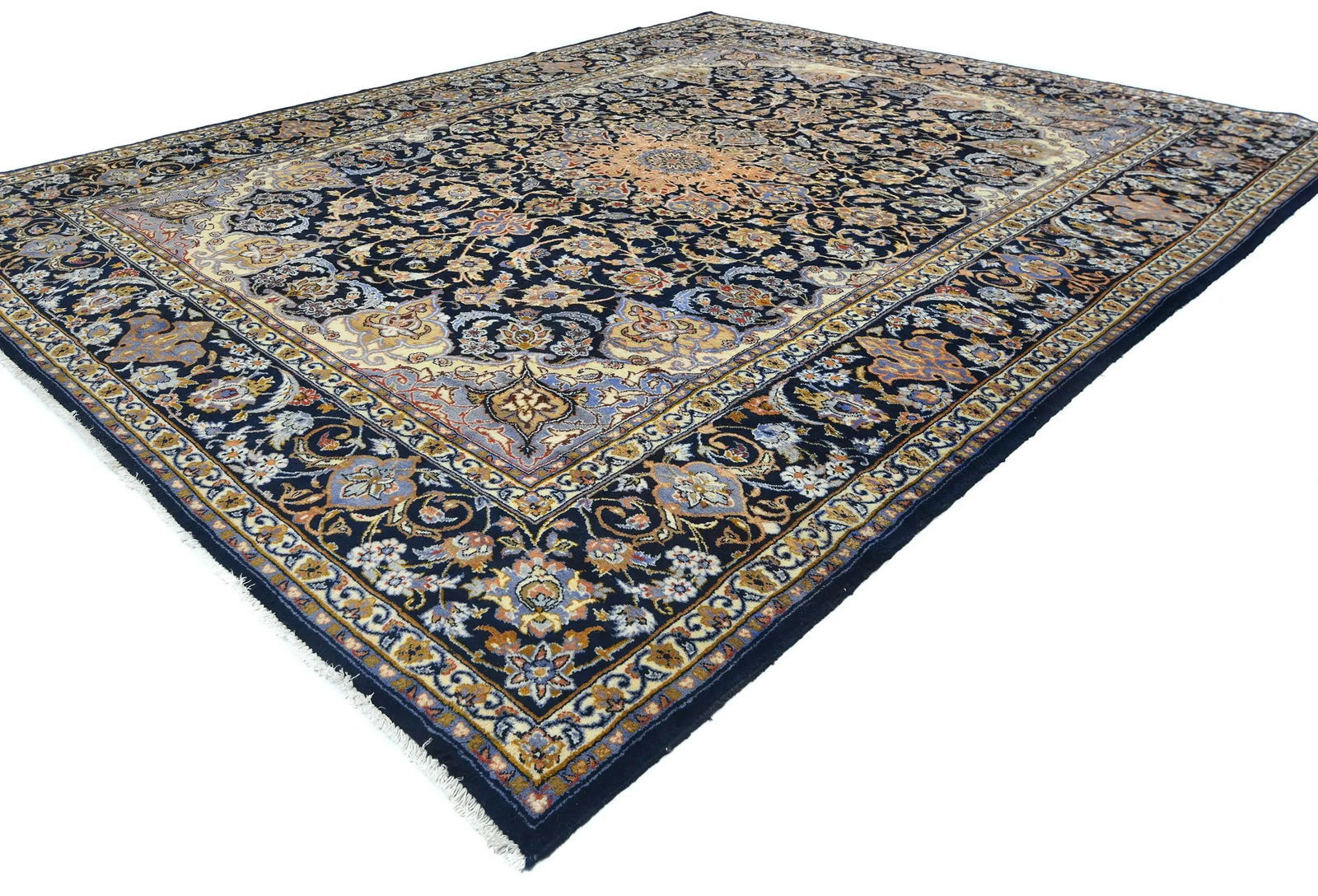 Vintage Dark Purple-navy Floral Traditional 10X13 Kashan Persian Rug - 3