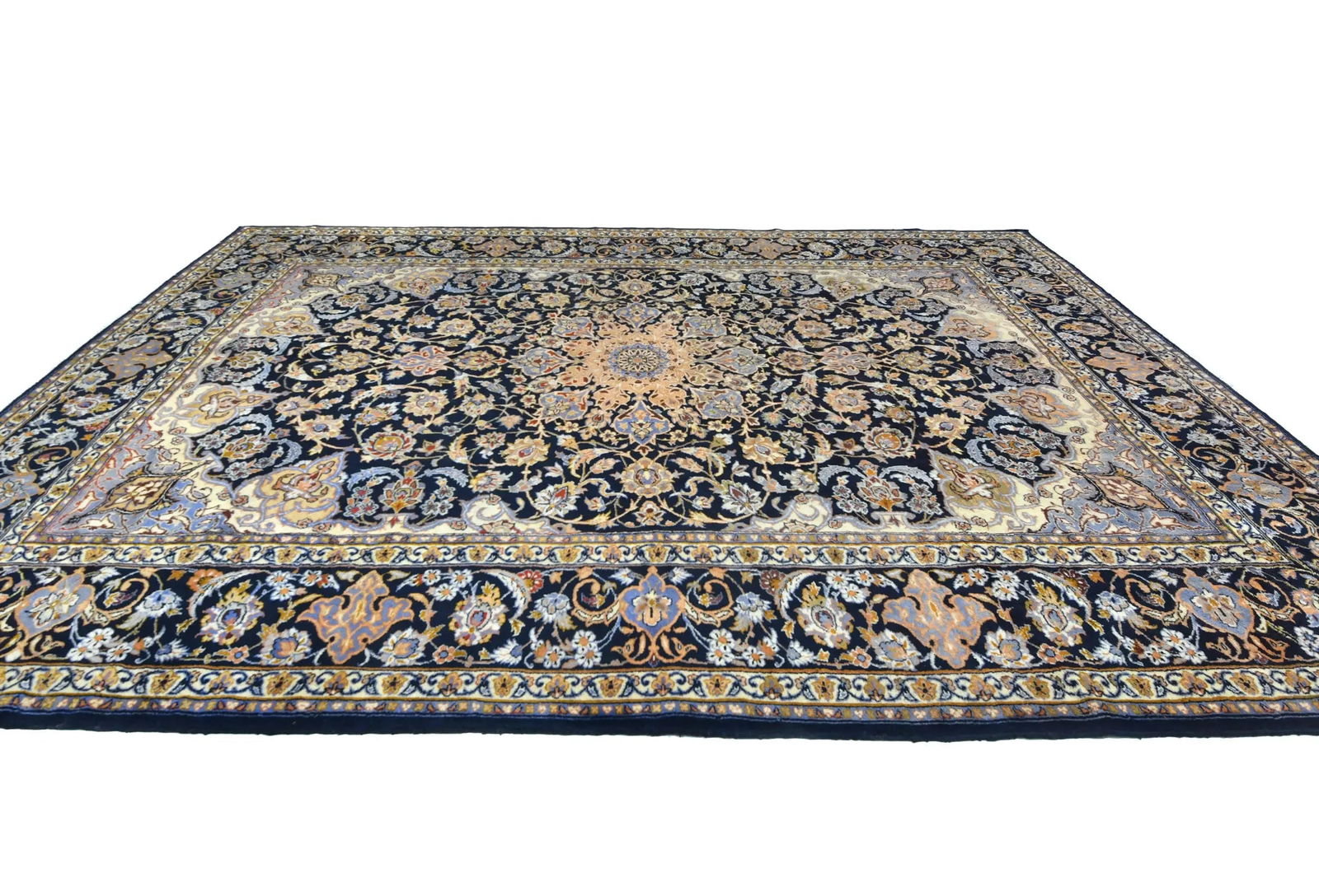 Vintage Dark Purple-navy Floral Traditional 10X13 Kashan Persian Rug - 4