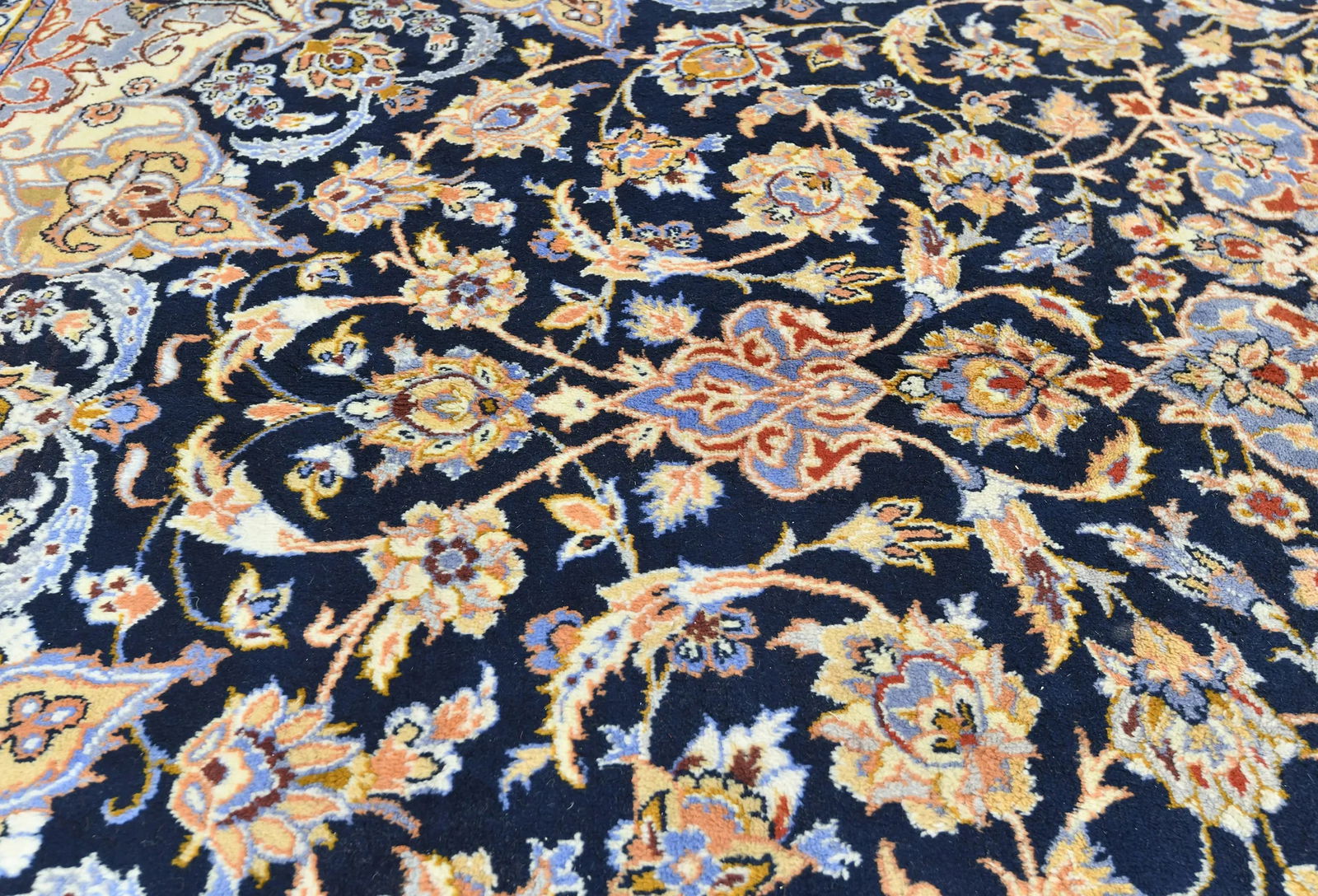 Vintage Dark Purple-navy Floral Traditional 10X13 Kashan Persian Rug - 6