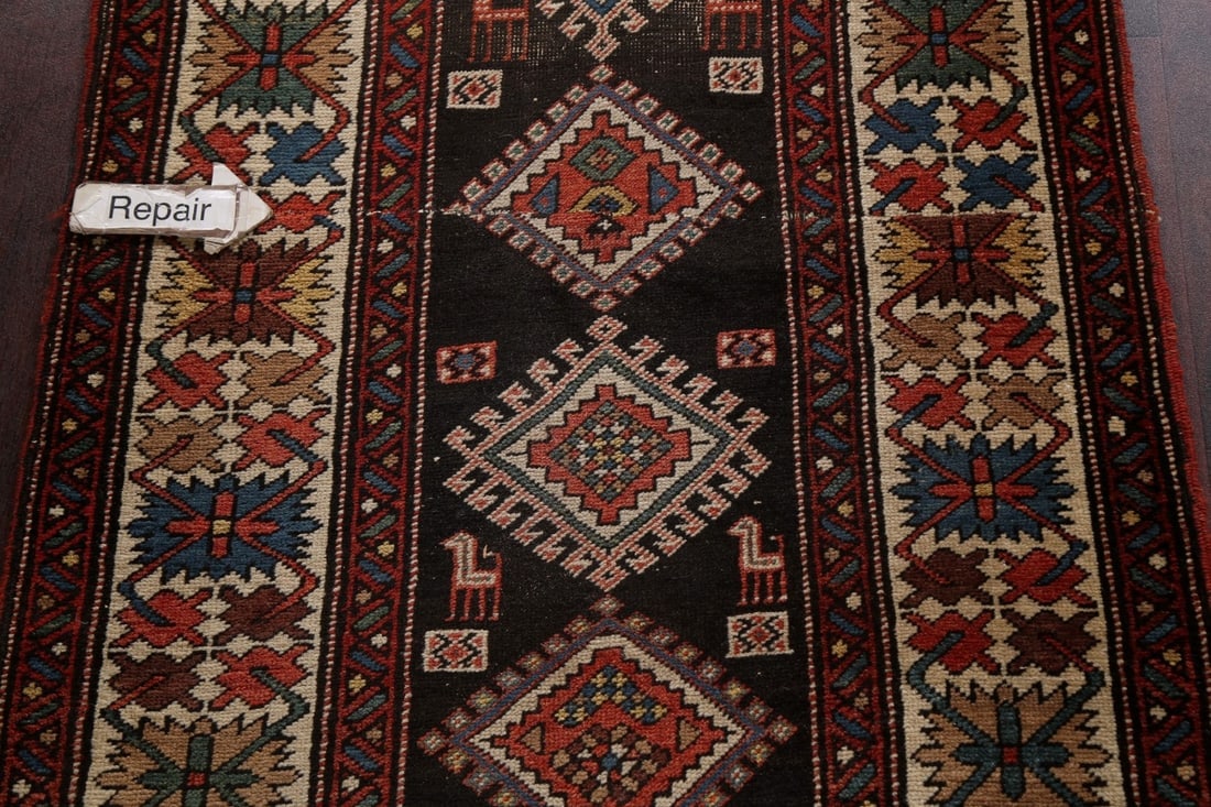 Pre-1900 Antique Wool Shirvan Vegetable Dye Runner Rug 3x17 - 13