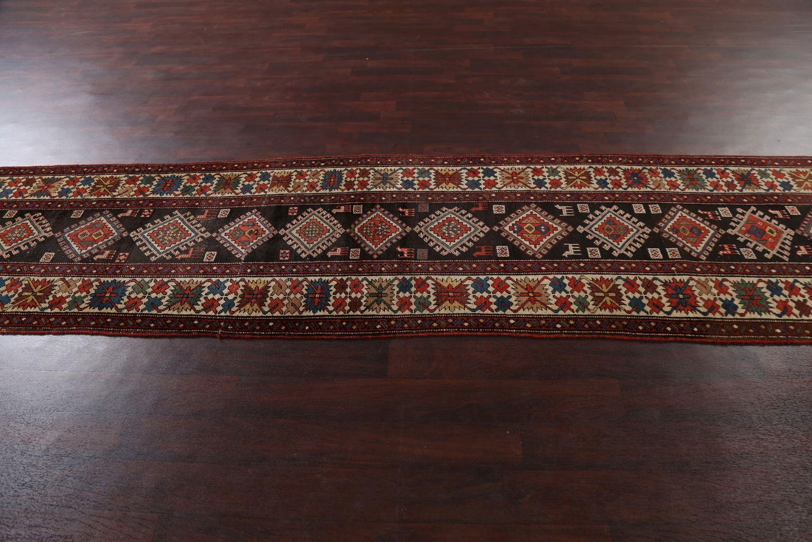 Pre-1900 Antique Wool Shirvan Vegetable Dye Runner Rug 3x17 - 17