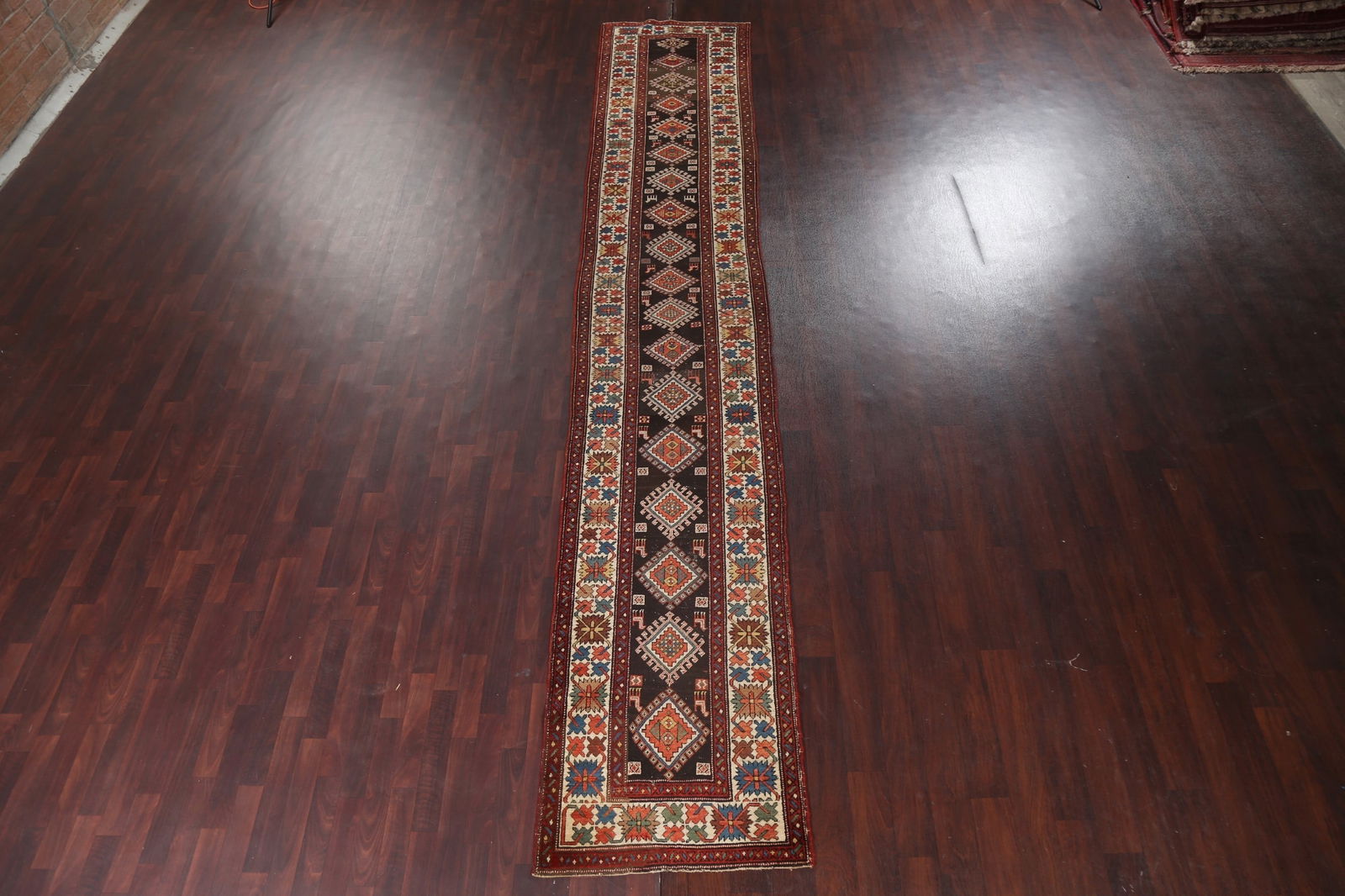 Pre-1900 Antique Wool Shirvan Vegetable Dye Runner Rug 3x17 - 4