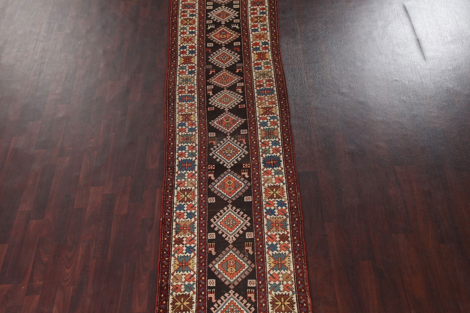 Pre-1900 Antique Wool Shirvan Vegetable Dye Runner Rug 3x17 - 5